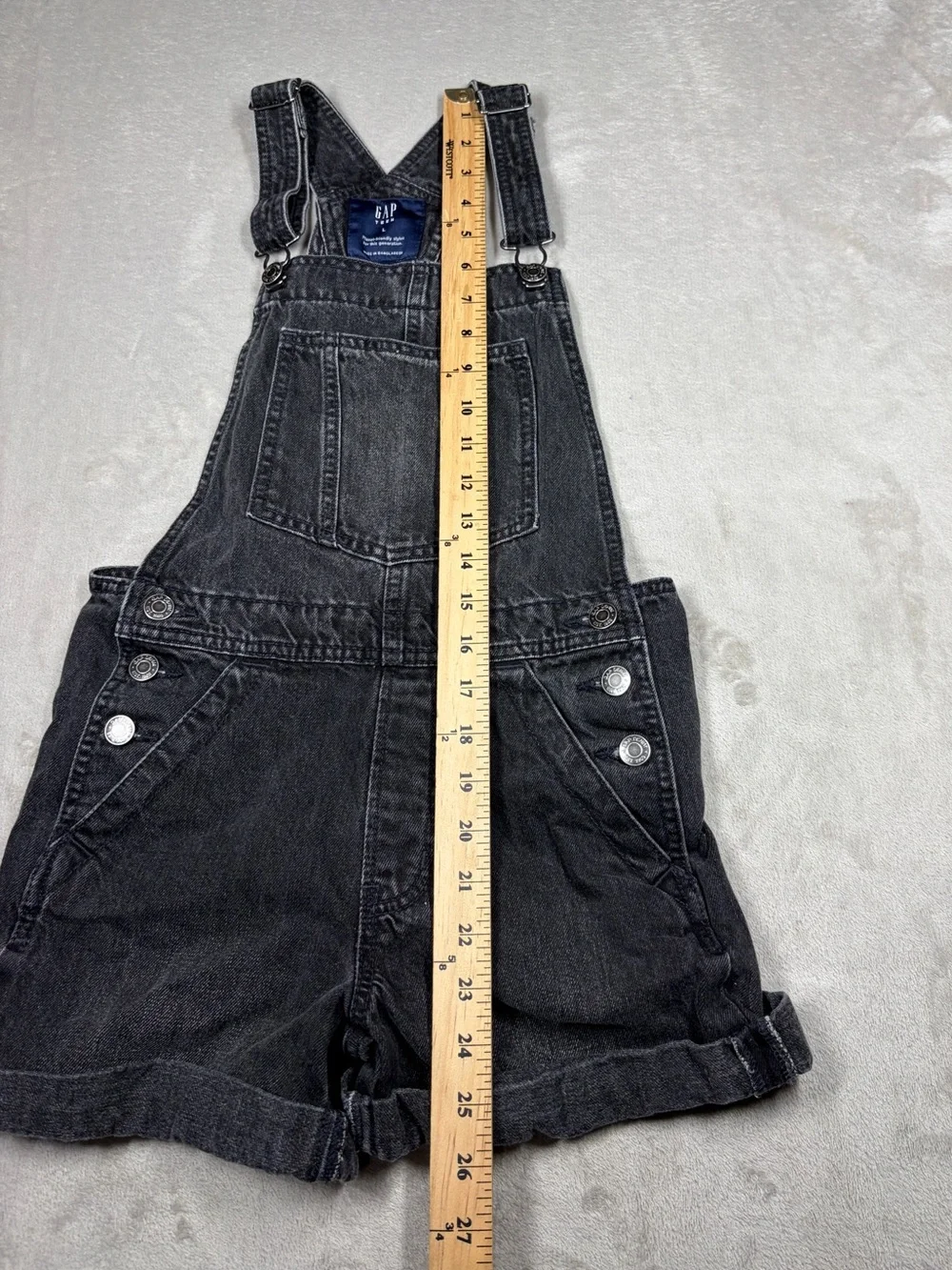 Gap Teen 100% Cotton Faded Black Shortalls Overall Shorts Size Large